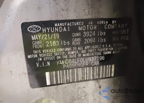 2020 Hyundai Elantra Sel z USA, uszkodzony, nr VIN KMHD84LF0LU937196